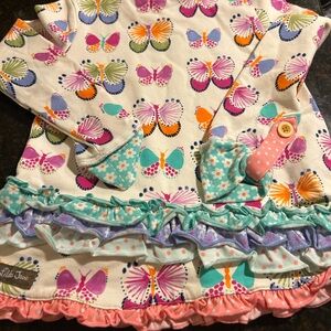 Matilda Jane White Top with Multicolor Butterfly Print and Pink Trim